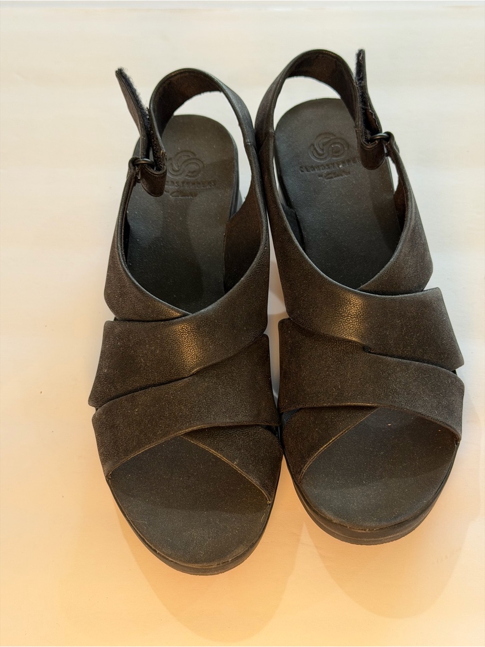 Clarks Black Crisscross Slingback Wedge Sandals